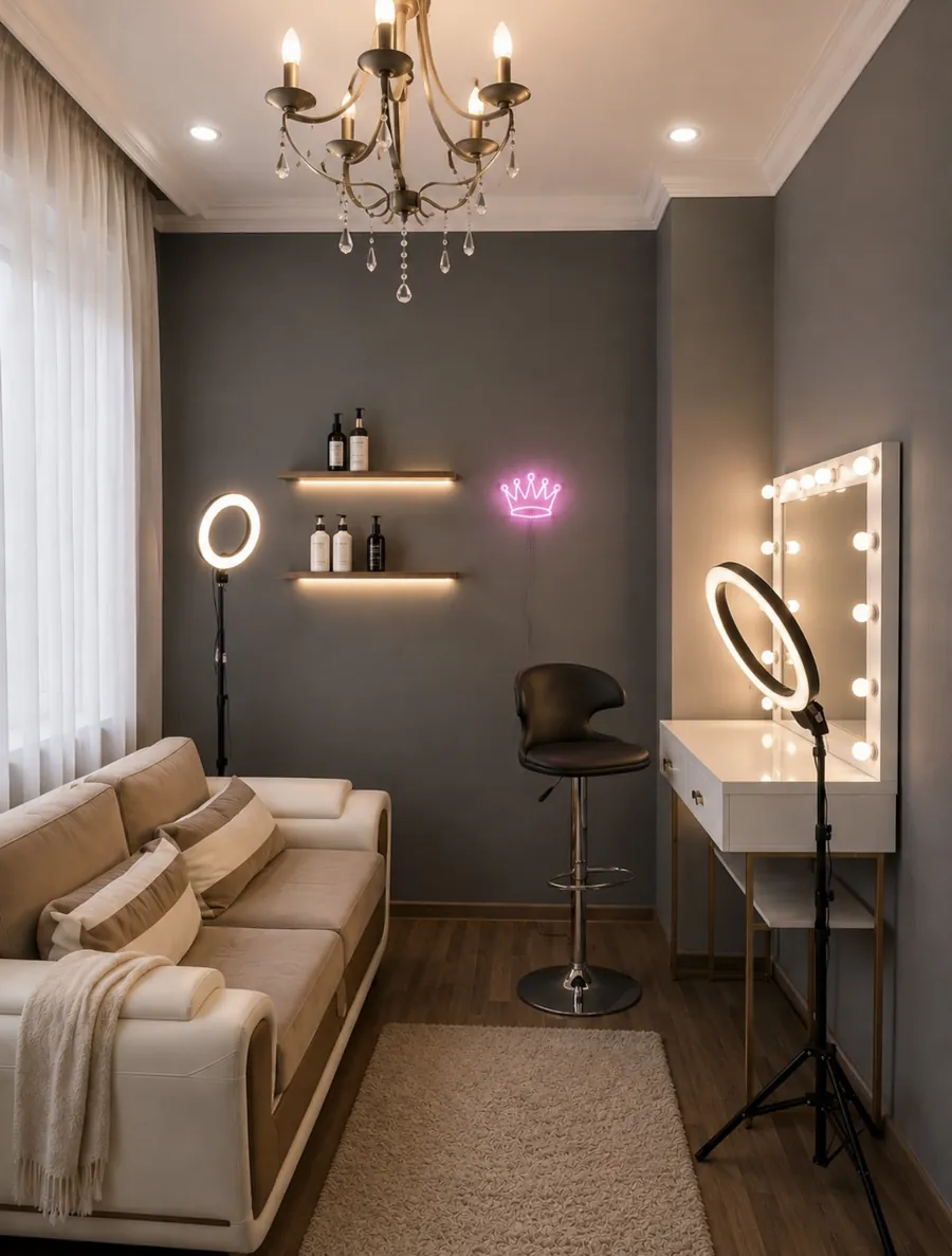 Lounge area and vanity mirror at Darya Beauty Studio on Chavchavadze St., Batumi